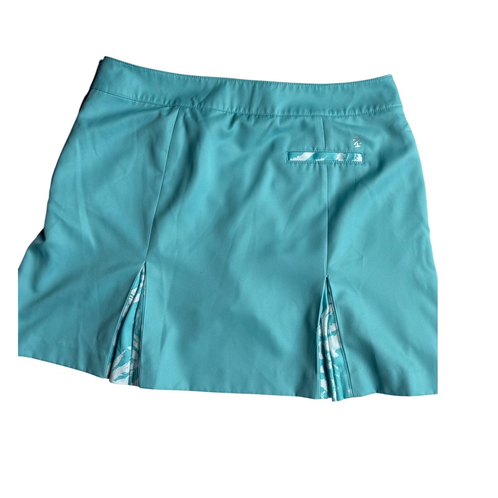 IZOD Golf Womens Turquoise Teal Pleated Skort Size 12 Palm Print Athletic Skirt - Picture 7 of 7